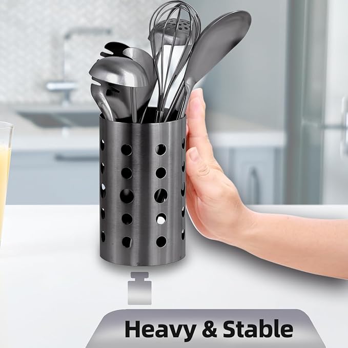 QRU Kitchen Utensil Holder for Countertop, Stainless Steel Cooking Utensil - Image 5