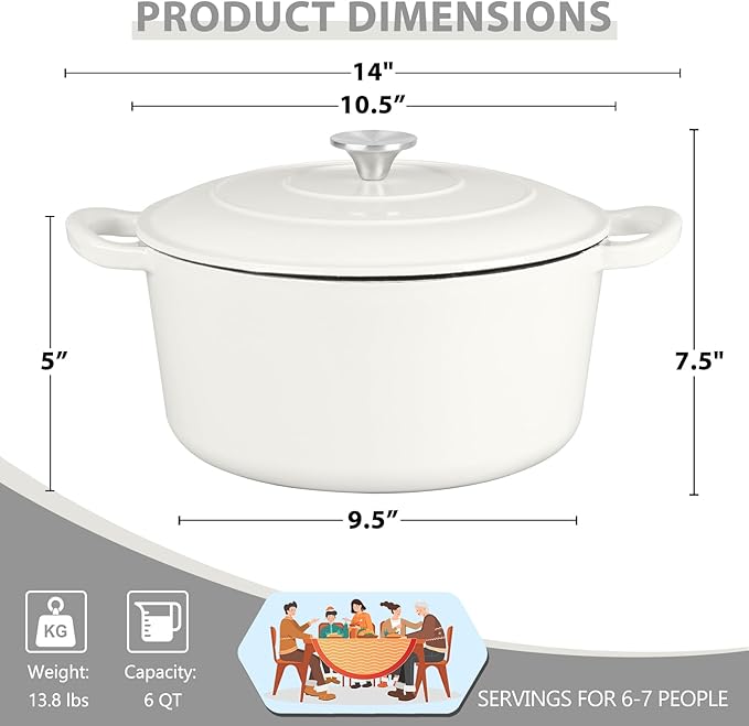 E-far 6 Quart Dutch Oven, Enameled Cast Iron Dutch Oven Pot