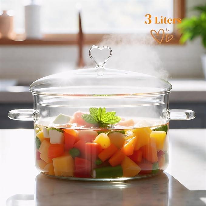 3 L Glass Cooking Pot with Lid, Glass Simmer Pot, Save Energy, Heat Resistant - Image 2