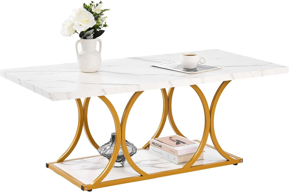 VEVOR Coffee Table, Modern Faux Marble Coffee Table, Large 2-Tier Rectangle C...