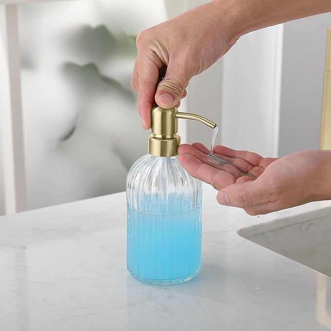 Gold Refillable Glass Kitchen Soap Dispenser, 16oz Bathroom Soap Dispenser - Image 3