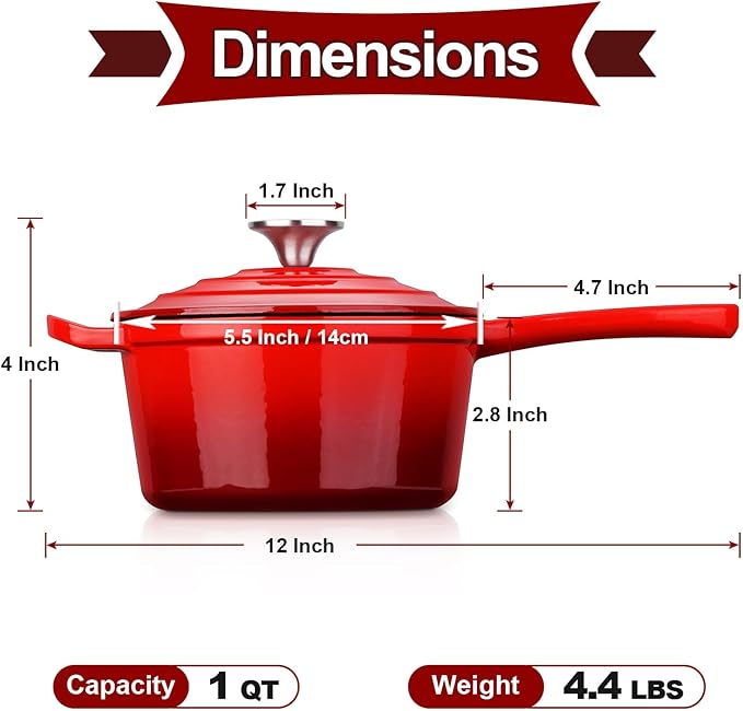 HaSteeL 1 QT Cast Iron Saucepan, Mini Enamel dutch oven