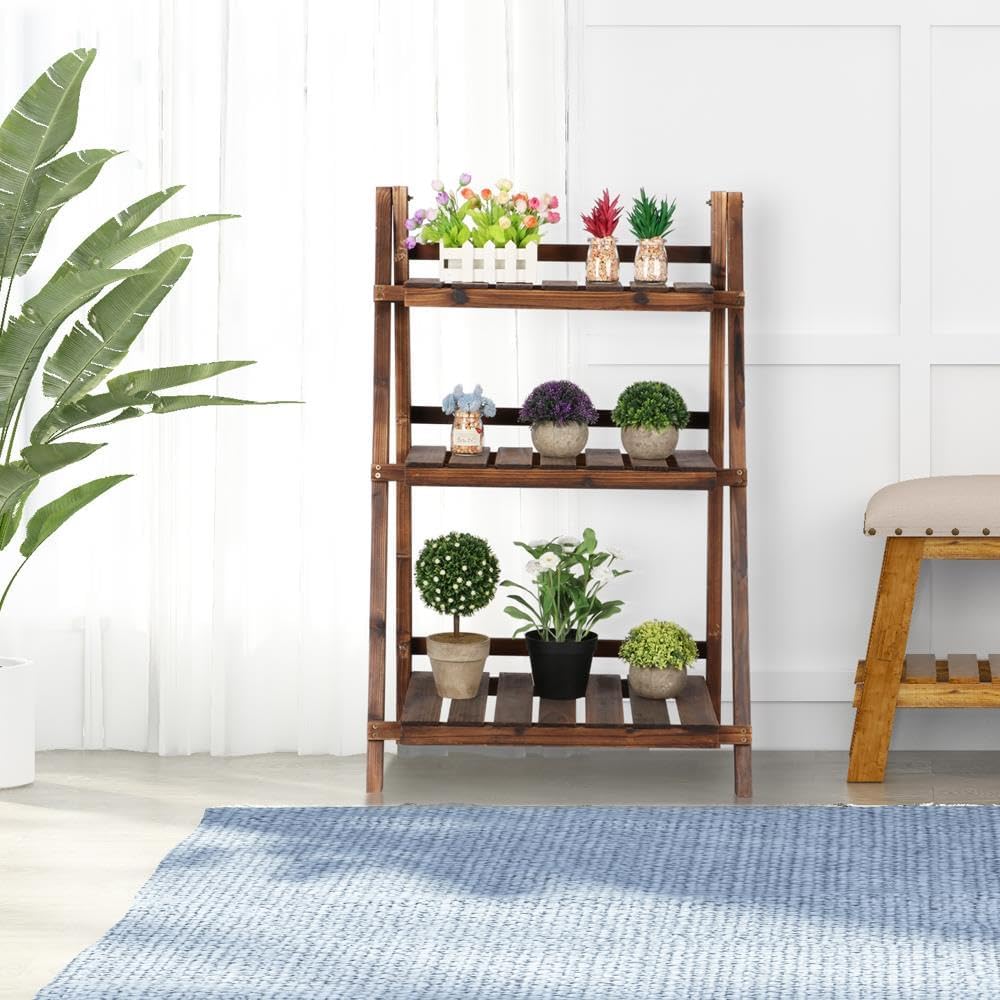 Yaheetech Wooden Plant Stand, 3 Tier Plant Stand, Foldable Ladder Shelves | L...