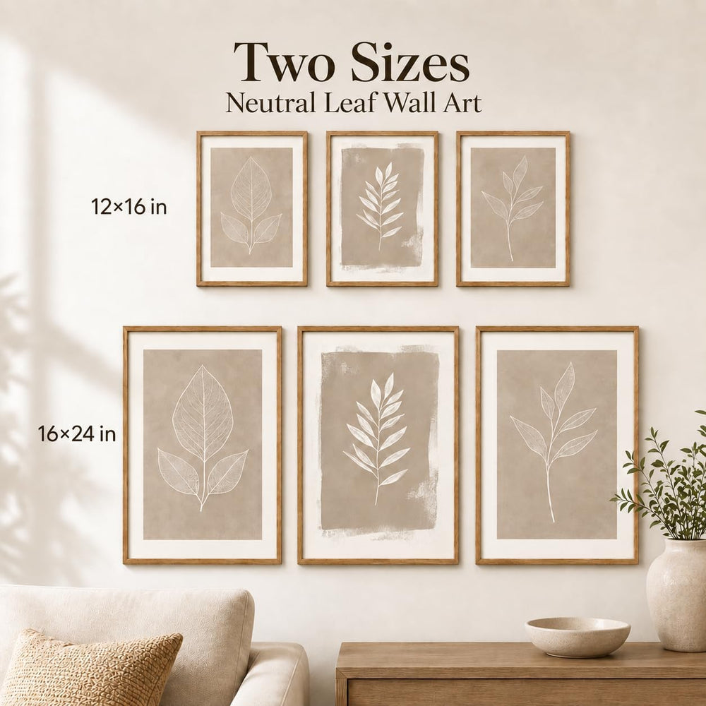 Framed 3pcs Boho Neutral Leaf Canvas Wall Art 12x16 Inch