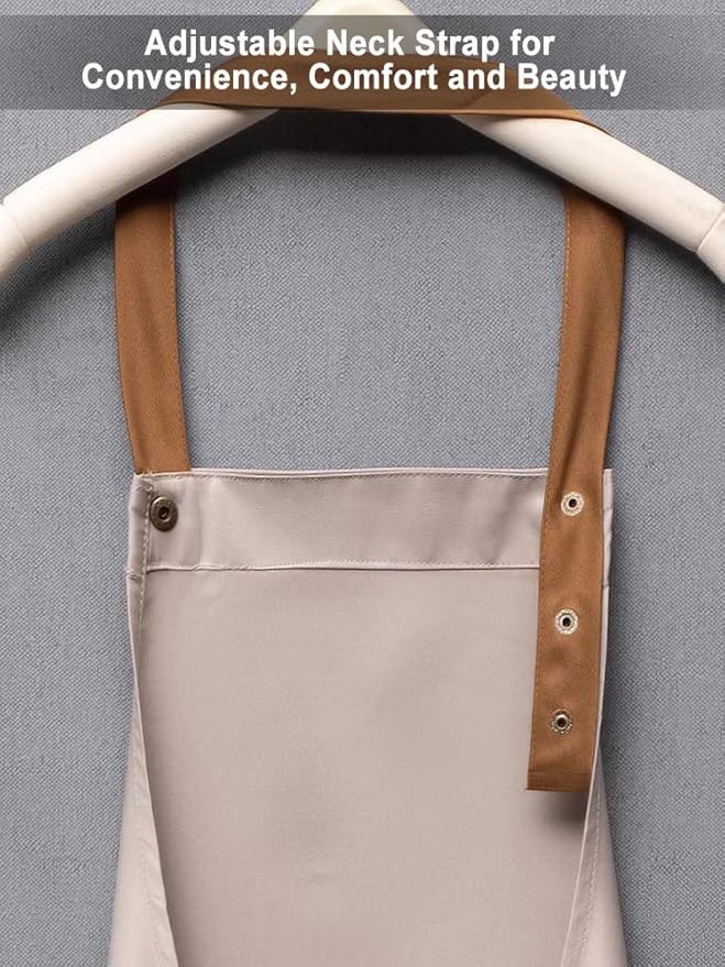 Kitchen Bib Apron with Pockets, Women Men Adjustable Neck Strap Water Resistant - Image 7