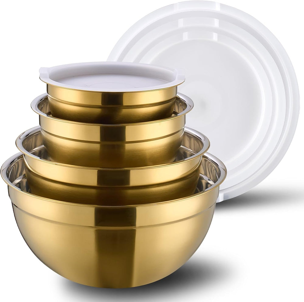 4 Piece Gold Mixing Bowls With Lids