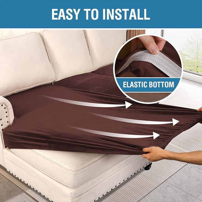 H.VERSAILTEX Velvet Stretch Sectional Couch Covers 3 Pieces Sofa Seat Cushion - Image 4