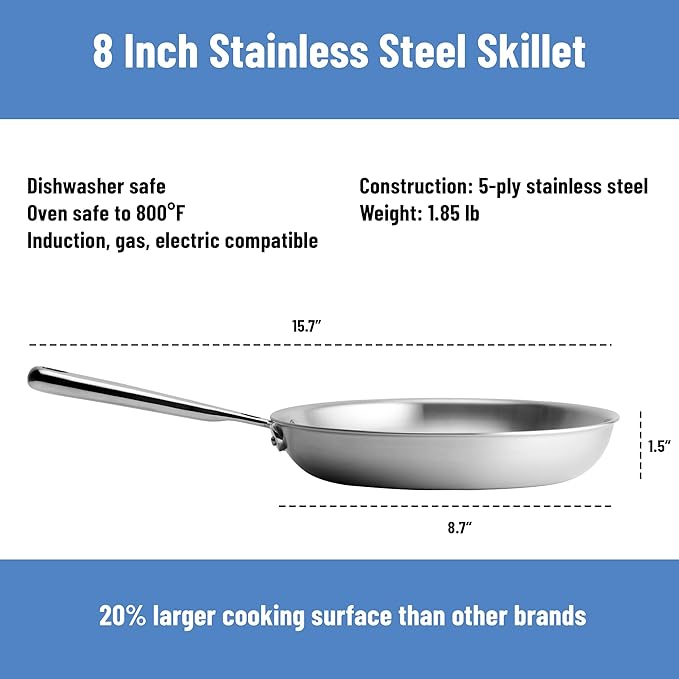 Misen 5-Ply Stainless Steel 8" Frying Pan - Image 7