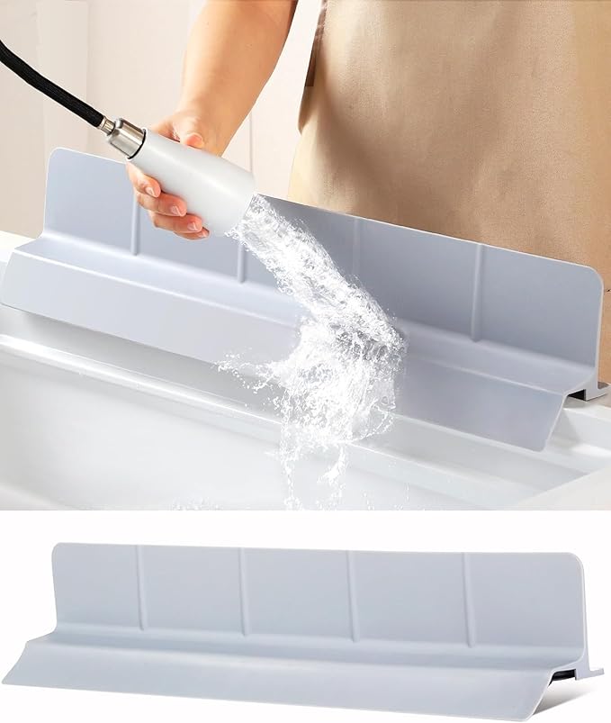 Kitchen Sink Splash Guard 30" 23" 18" Self-Draining Silicone Water Guard by Akrelyan