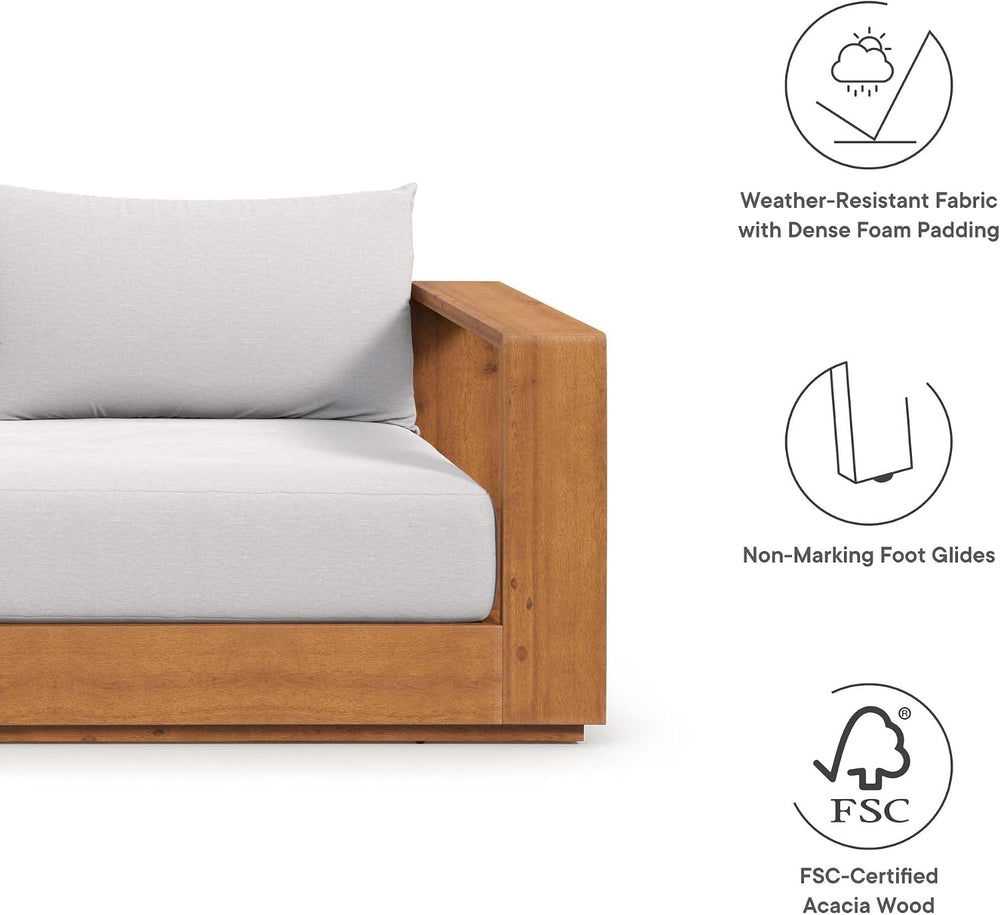 Modway Tahoe Acacia Wood Outdoor Patio Sofa in Natural Light Gray with Weathe...