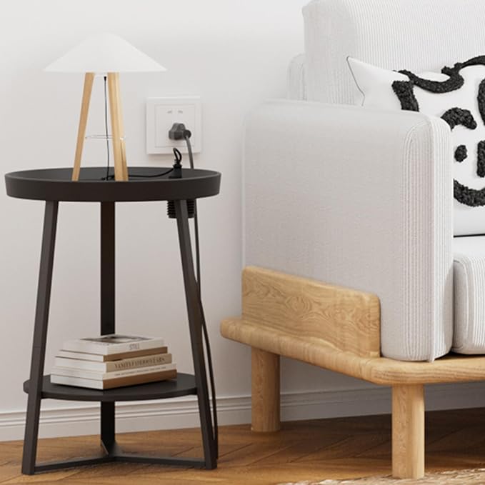 Gadroad Round End Table with Charging Station, USB Ports and Anti-Drop Fence,...