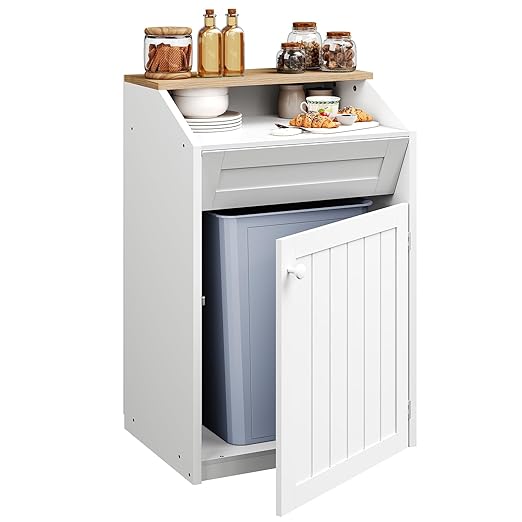 YATINEY Trash Cabinet, Freestanding Trash Can Cabinet, Wooden Recycling by Yatiney
