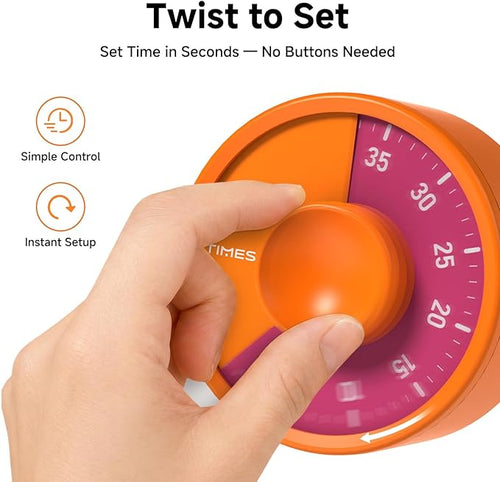 60-Minute Visual Timer, Twist to Set, Loud Battery-Powered Alarm, - Image 2