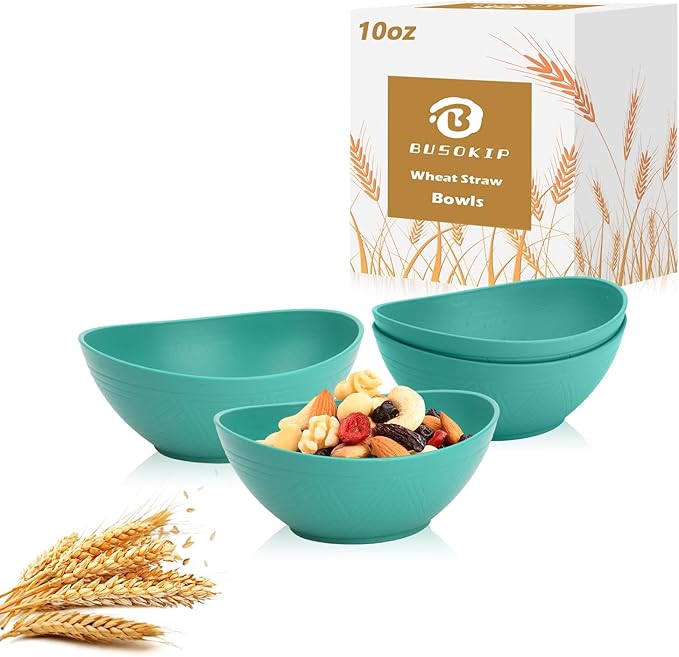 Wheat Straw Bowls, Unbreakable Snack Bowl 4 PCS - 10 OZ by BUSOKIP