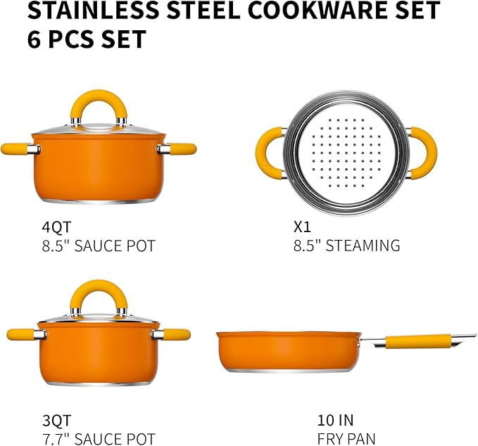 Stainless Steel Pots and Pans Set 6 Piece, 4 3 QT Pot