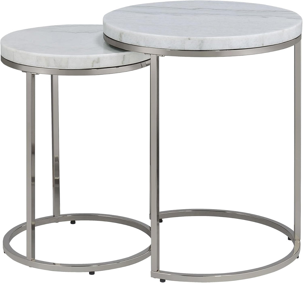 Acme Zaidee 20" Nesting Table in White and Nickel (Set of 2)