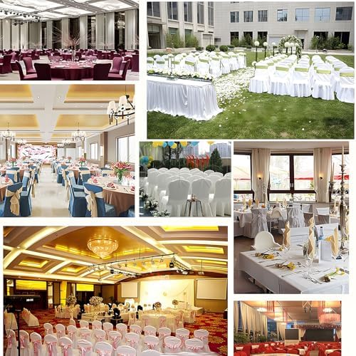 10pcs Pleated Skirt Spandex White Chair Cover Hotel Banquet Party Events Wedding Decoration Seat Protector Slip Covers