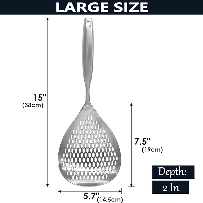 KAYCROWN Skimmer Slotted Spoon, 304 Stainless Steel Skimmer Ladle Spoon Spider - Image 3