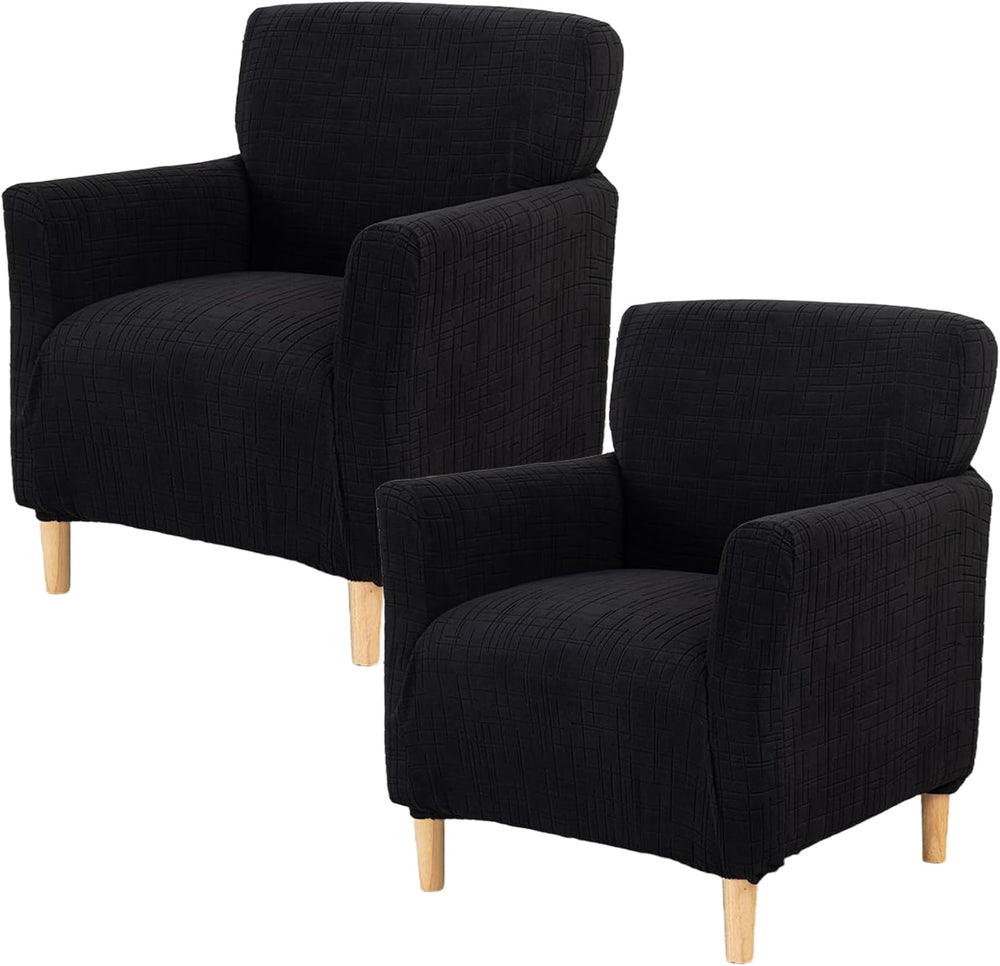 KRFOONN Chair Covers with Arms Armchair Slipcover for Living Room,2PC,Black