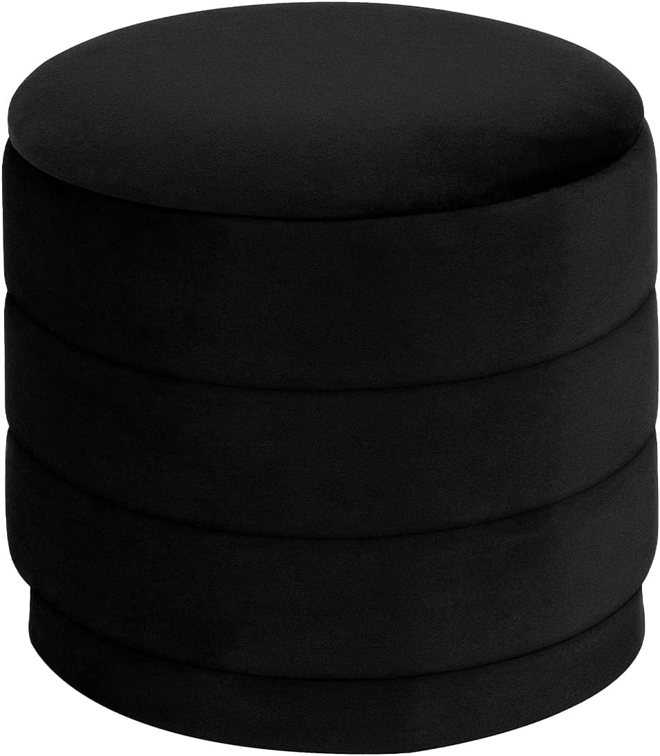 15" Round Velvet Storage Ottoman with Tray | Upholstered Folding Foot Rest Vanity Stool, Multifunctional Coffee Table for Living Room Bedroom Dorm