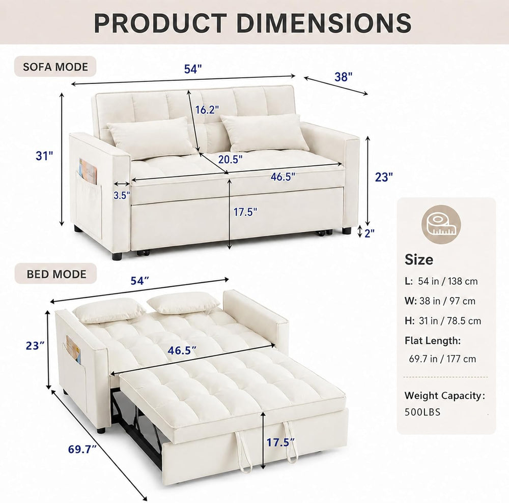 3 in 1 Pull Out Couch Bed, Convertible Futon Sofa Bed, Velvet Sleeper Lovesea...