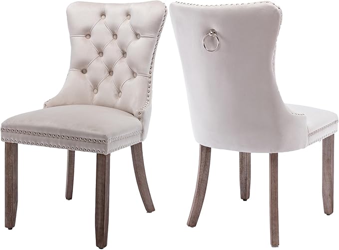 Velvet Dining Chairs Set of 2, Tufted Upholstered Dining Room Chairs with Bac...