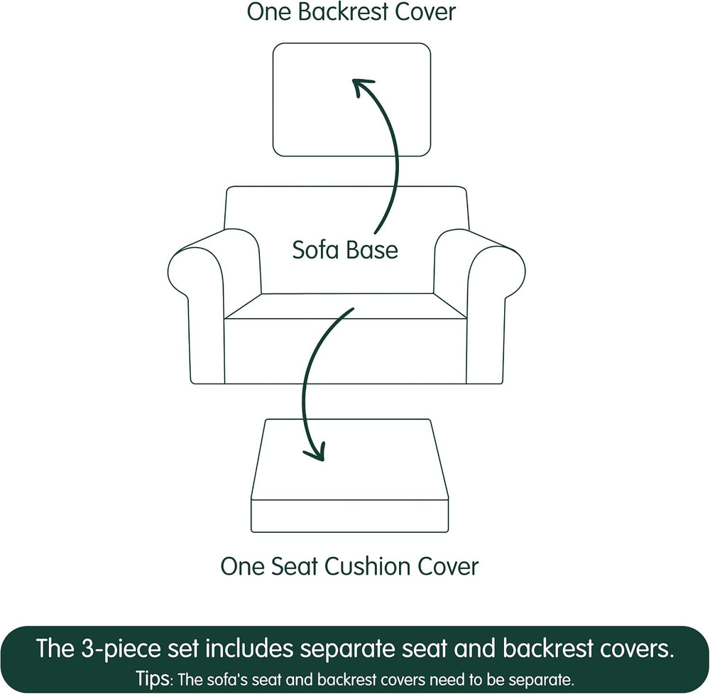 CHUN YI 3 Piece Stretch Armchair Sofa Cover, 1 Seater Couch Slipcover with On...