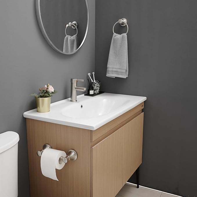 RUMOSE Toilet Paper Holder and Hand Towel Ring Brushed Nickel Wall Mount - Image 9