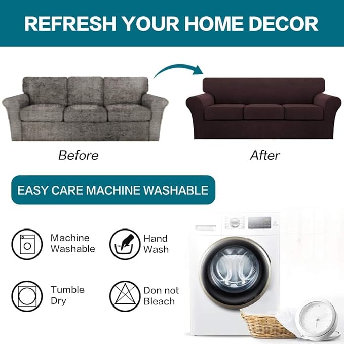 Turquoize 4 Piece Sofa Covers For 3 Cushion Couch Sofa Slipcover Soft Couch - Image 7