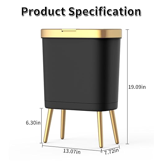 Procade Office Trash Can with Lid, Modern Narrow Garbage Can with Legs