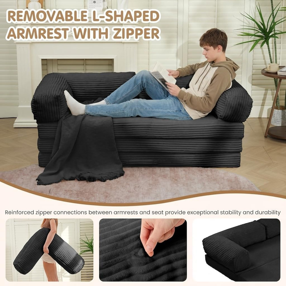Convertible Sofa Bed Full,5-in-1 Tri-Fold Boneless Couch with Removable Armre...