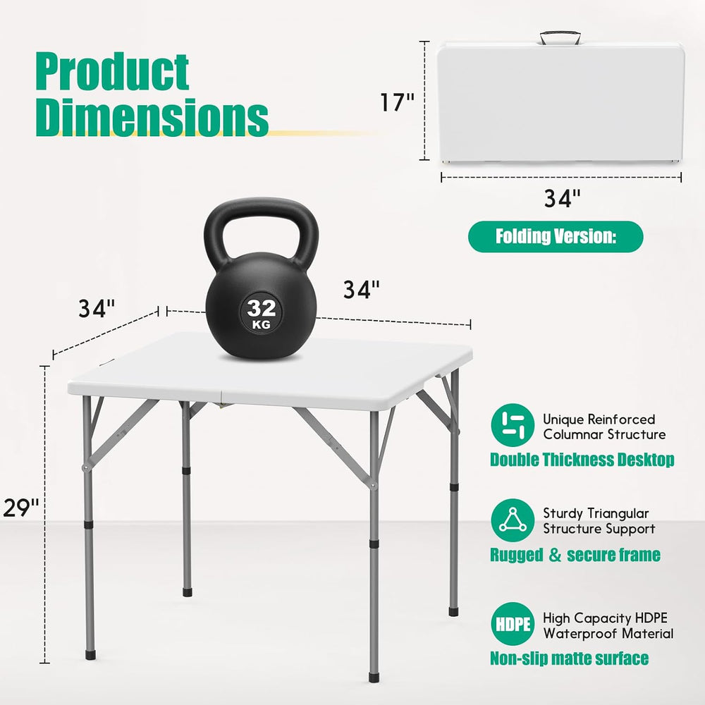 34'' Square Folding Card Table 2 Pcs,Dining Table with Handle & S...