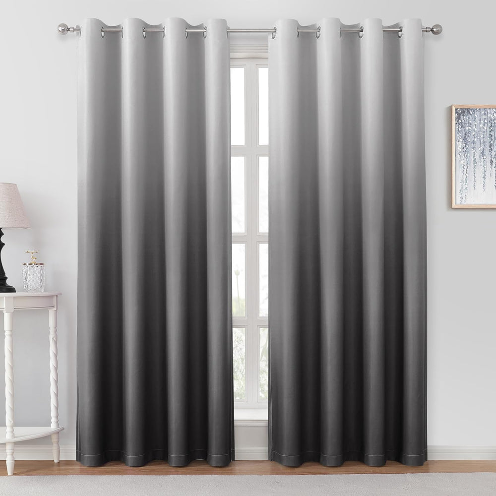 HOMEIDEAS Light Grey Ombre Blackout Curtains 52W x 84L 2 Panels for Bedroom