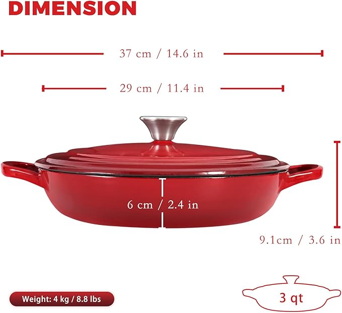 Flavehc Braiser Enameled Cast Iron Braiser 3 qt Braiser Pan - Image 3