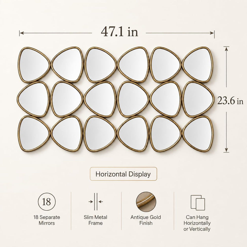 Large Geometric Decorative Wall Mirror, 47.2 x 23.6 in, Antique Gold