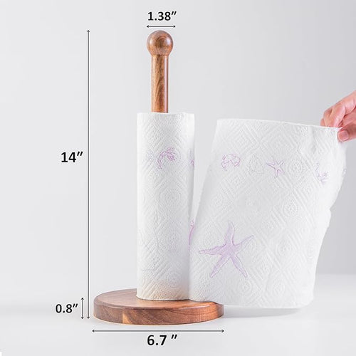 14" Acacia Wooden Paper Towel Holder, 6.7" Large Heavy Base Wooden Kitchen - Image 2