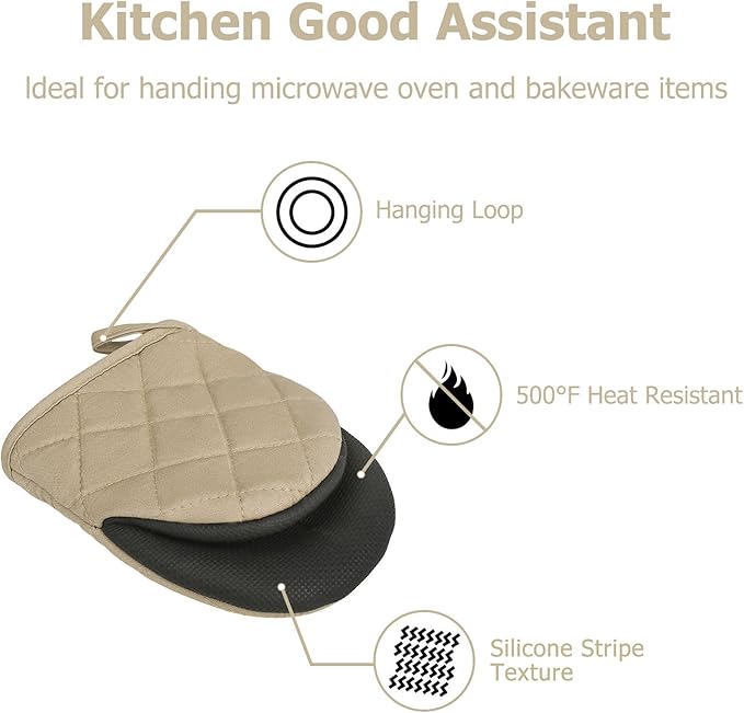 Short Oven Mitts, Heat Resistant 500°F, Silicone Grip Kitchen Gloves, Non-Slip - Image 5