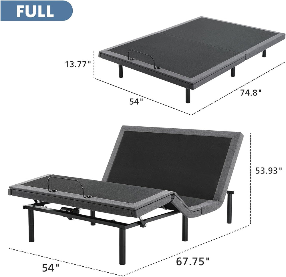 DUMOS Full Size Adjustable Bed Frame, Electric Base, Head & Foot Incline