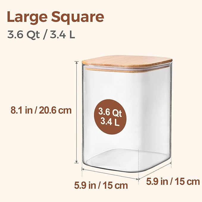 ComSaf 3.6Qt Glass Food Storage Containers, Cereal Storage Containers - Image 2