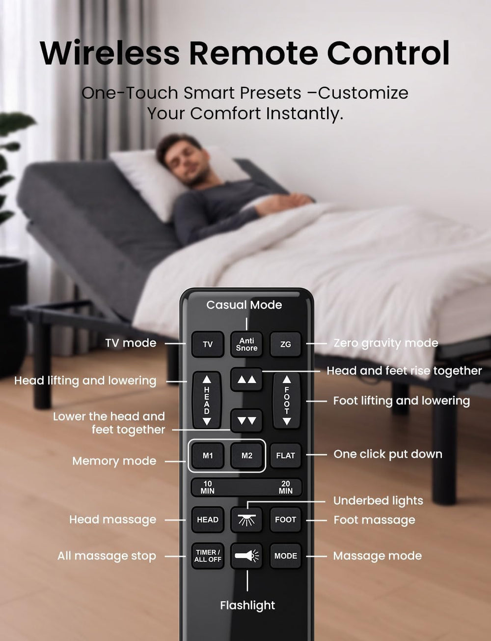 Twin XL Adjustable Bed Frame with Massage,Dual Motors Electric Bed Base