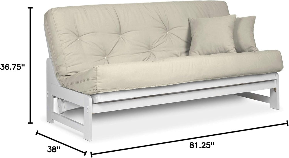 Nirvana Futons Arden White Futon Set Queen Size - Armless Futon Frame with Ma...