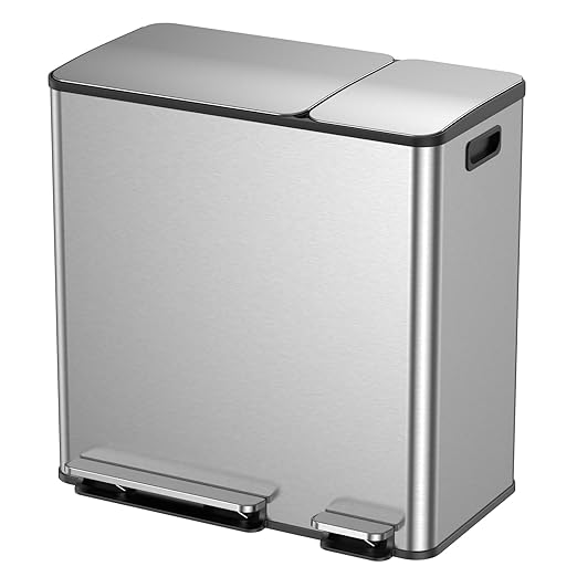 Lovewind Double Trash Can Kitchen, 13+5.5 Gallon Stainless Steel Dual Trash and by LOVEWIND