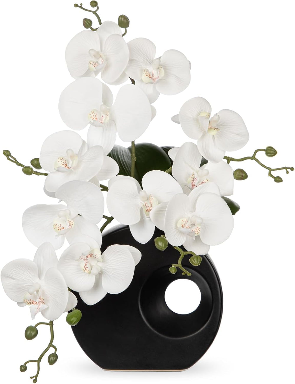 Briful Artificial Orchid Flowers in Black Modern Ceramic Vase 15.7" Tall...