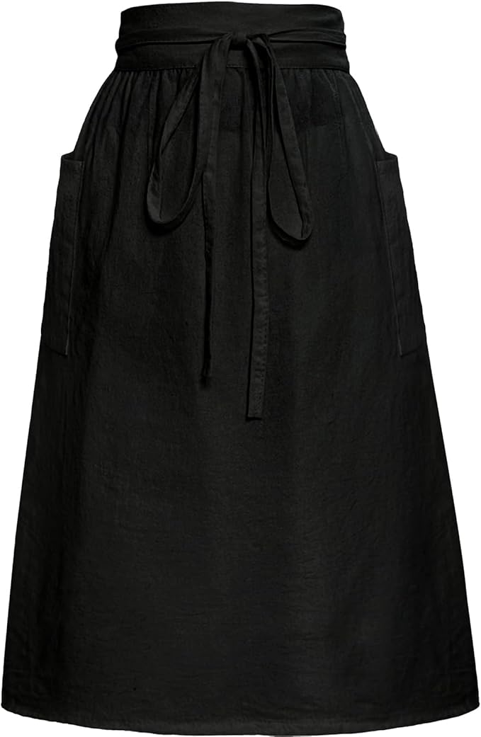 Cotton Linen Half Apron for Women Vintage Waist Apron Ruffle Plain Bright Color by Cityelf