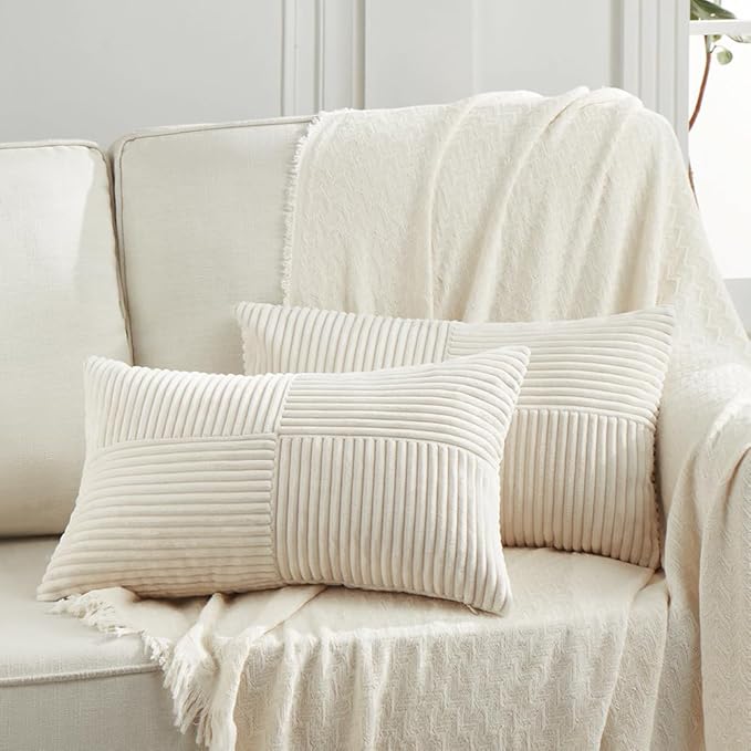 Fancy Homi 2 Packs Cream Lumbar Decorative Throw Pillow Covers 20x28 Inch by Fancy+Homi