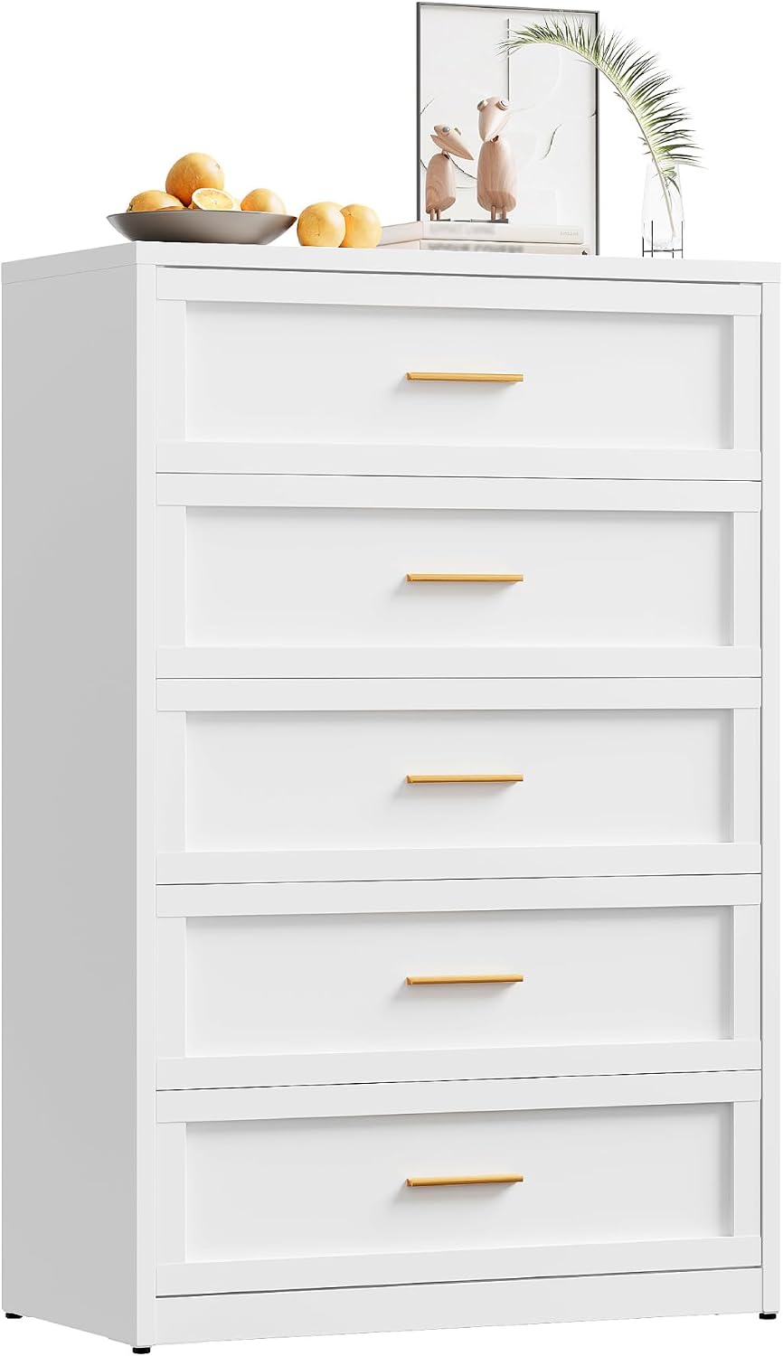 YAUWOH 5 Drawer Metal Dresser, Heavy Duty Steel Storage Dresser with Smooth G...