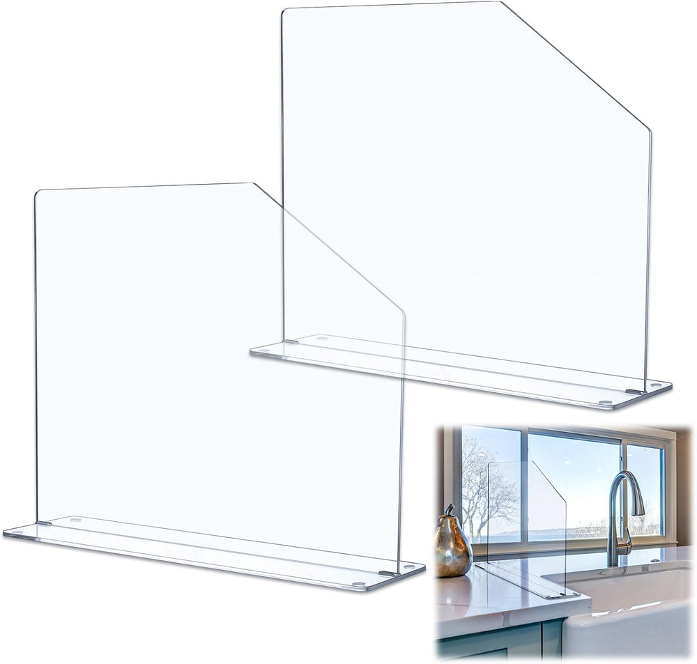 Vesici 2 Pcs Clear Acrylic Sink Splash Guard Freestanding Panel Barrier
