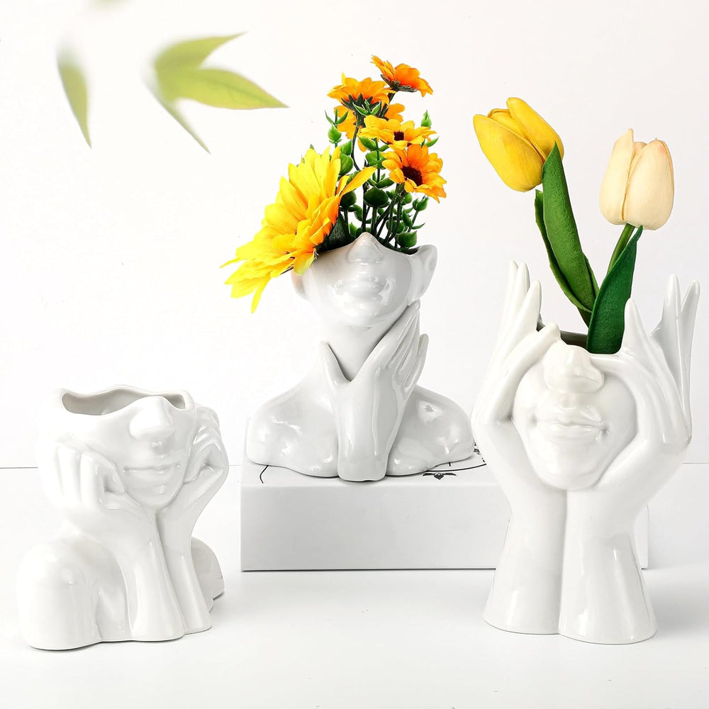 Sieral 3 Pcs Ceramic Face Vase Female Form Flower Modern Body Vase for Decor ...