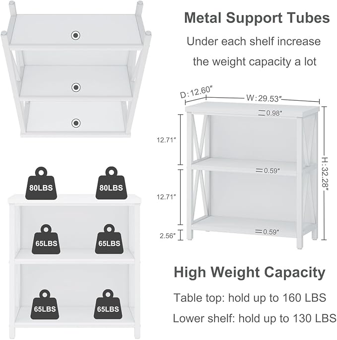 FATORRI Small Bookshelf for Small Space, Short Rustic Low Bookcase, Modern Wo...