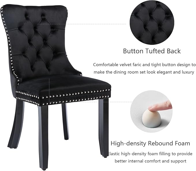 Black Dining Chairs Set of 6, Upholstered Velvet Dining Room Chairs with Back...